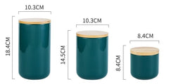 USHA SHRIRAM Ceramic Jar Set (3 Pcs - 260ml, 800ml, 1000ml) Container For Kitchen Storage Box | Spice Jars For Kitchen | Air Tight Kitchen Jars & Containers Set With Lid For Storage | Green