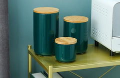 USHA SHRIRAM Ceramic Jar Set (3 Pcs - 260ml, 800ml, 1000ml) Container For Kitchen Storage Box | Spice Jars For Kitchen | Air Tight Kitchen Jars & Containers Set With Lid For Storage | Green