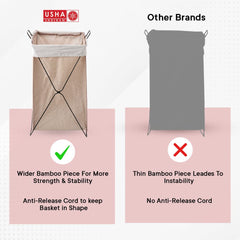 USHA SHRIRAM Foldable Fabric Laundry Basket | Sustainable & Eco-Friendly | Travel Essential | Washbale Laundry Basket (40cmx30cmx60cm) | Easy To Carry | Beige (1 Pcs, Bag)