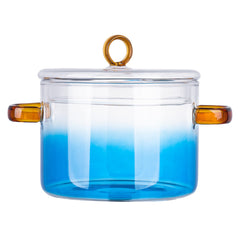 USHA SHRIRAM Borosilicate Tope with Lid & Handle (1.4L) | Handi Casserole | Small Milk Tea Pan | Boiling Pan | Patila for Boiling | Glass Cookware for Gas Stove | Gift for Housewarming (Clear Blue)