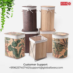 USHA SHRIRAM Foldable Bamboo Laundry Basket With Lid | Sustainable & Eco-Friendly | Travel Essential | Printed Laundry Basket (40cmx30cmx60cm) | Easy To Carry | Dark Brown (1 Pcs, Dark Brown)