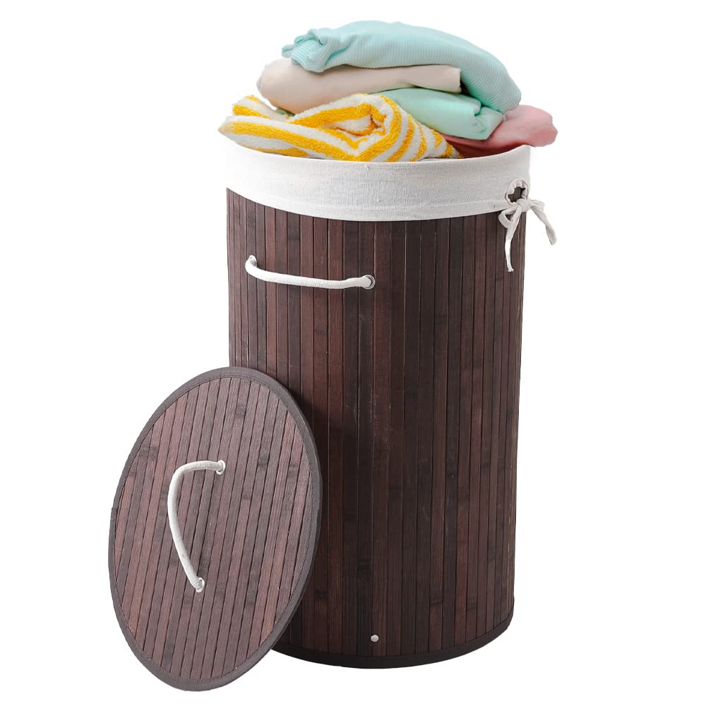 USHA SHRIRAM Foldable Bamboo Laundry Basket With Lid | Sustainable & Eco-Friendly | Travel Essential | Solid Laundry Basket (35cmx35cmx60cm) | Easy To Carry (1 Pcs, Dark Brown)