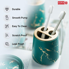 USHA SHRIRAM Soap Dispenser Set | White Ceramic Soap & Lotion Dispenser Set | Kitchen Dish Soap Pump Dispenser Set | Hand Shower Washing Soap Dispenser for Kitchen Sink & Bathroom (Green - 4 Pcs Set)