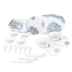 USHA SHRIRAM Dine Smart Melamine 32 Pieces Stylon Dinner Set Heat-Resistant | Durable | Shatter-Resistant | Light-Weight | BPA Free (Blue Vector Flower)