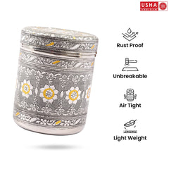 USHA SHRIRAM Stainless Steel Crafted Storage Box (1.2L) |Gift Set | Kitchen Storage Organiser | Dabba For Kitchen | Rust Proof | Multi Purpose Box (Silver)