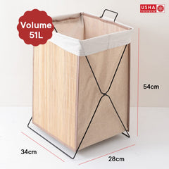 USHA SHRIRAM Foldable Fabric Laundry Basket | Sustainable & Eco-Friendly | Travel Essential | Washbale Laundry Basket (40cmx30cmx60cm) | Easy To Carry | Beige (1 Pcs, Bag)