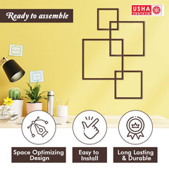 USHA SHRIRAM Set of 4 (2Pcs - White & Brown) Intersecting Wall Mounted Shelf | Ready to Assemble Wooden Shelf Durable Engineered Wood | Sturdy & Long Lasting Wall Shelves