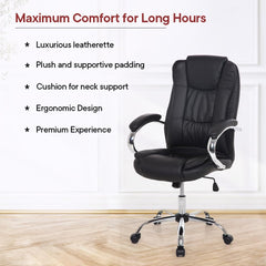 USHA SHRIRAM Black Ergonomically Designed Back Executive Office Chair | Lift Lock Tilt Mechanism | Class III Gas Lift | Conference Room Chair | Office Chair for Home | Leathereate Chair with Arm Rest