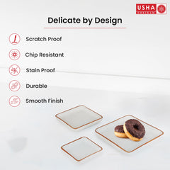 USHA SHRIRAM Ceramic Tray for Serving | Serving Tray Set of 3 | Dry Fruit Tray for Serving | Square Tray | Ceramic Serving Platter Set | Platter Tray | Snack Tray | Microwave Safe Plates (White)