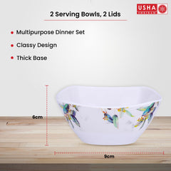 USHA SHRIRAM Melamine (220ml) Square Veg Bowl Set |Fibre Plastic Snack Dessert Vegetable Bowl | Heat Resistant| Durable Shatter Resistant| Light Weight| BPA Free (Blue Marble Flower, 6 Pcs)