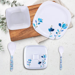 USHA SHRIRAM Dinner Set| 31 Piece |Fibre Dinner Set for Family |Melamine Set | Unbreakable | Heat Resistant| Durable| Shatter| Resistant| Light| Weight| BPA Free (Blue Flower)