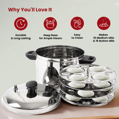 USHA SHRIRAM Stainless Steel Idli Cooker | Induction & Gas Friendly | Idly Maker with Stand | Steel Steamer For Cooking (Steamer + Idli Stand Combo (4 Plate))