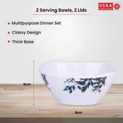 USHA SHRIRAM Melamine (220ml) Square Veg Bowl Set |Fibre Plastic Snack Dessert Vegetable Bowl | Heat Resistant| Durable Shatter Resistant| Light Weight| BPA Free (Blue Bail, 6 Pcs)