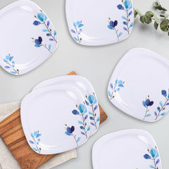 USHA SHRIRAM Melamine 6 Plate Set | Fibre Dinner Set for Family | Melamine Set | Unbreakable | Heat Resistant| Durable| Shatter Resistant | Light Weight| BPA Free (Blue Flower)