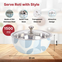 USHA SHRIRAM Insulated Casserole for Roti (1500ml) |Stainless Steel Hot Roti Box | Chapati Box for Kitchen | Serving Bowl Set | Hot Boxes for Kitchen | Curry Bowls for Serving | Kitchen Gift Items