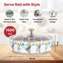 USHA SHRIRAM Insulated Casserole for Roti (1500ml) |Stainless Steel Hot Roti Box | Chapati Box for Kitchen | Serving Bowl Set | Hot Boxes for Kitchen | Curry Bowls for Serving | Kitchen Gift Items