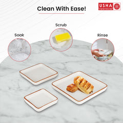 USHA SHRIRAM Ceramic Tray for Serving | Serving Tray Set of 3 | Dry Fruit Tray for Serving | Square Tray | Ceramic Serving Platter Set | Platter Tray | Snack Tray | Microwave Safe Plates (White)