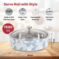 USHA SHRIRAM Insulated Casserole for Roti (1500ml) |Stainless Steel Hot Roti Box | Chapati Box for Kitchen | Serving Bowl Set | Hot Boxes for Kitchen | Curry Bowls for Serving | Kitchen Gift Items