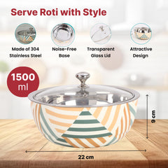 USHA SHRIRAM Insulated Casserole for Roti (1500ml) | Stainless Steel Hot Roti Box | Chapati Box for Kitchen | Serving Bowl Set | Hot Boxes for Kitchen | Curry Bowls for Serving | Kitchen Gift Items