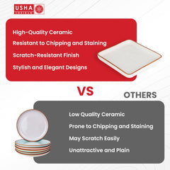 USHA SHRIRAM Ceramic Tray for Serving | Serving Tray Set of 3 | Dry Fruit Tray for Serving | Square Tray | Ceramic Serving Platter Set | Platter Tray | Snack Tray | Microwave Safe Plates (White)