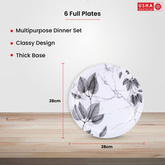 USHA SHRIRAM Melamine 6 Plate Set |Fibre Dinner Set for Family |Melamine Set | Unbreakable | Heat Resistant| Durable| Shatter Resistant| Light Weight| BPA Free (Black Marble Flower)