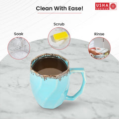 USHA SHRIRAM Ceramic Tea & Coffee Mug | Teal | Microwave Safe | Refrigerator Safe | Scratch Resistant | Stain Proof | Dinnerware | Dinner Plate for Family Occasion | Diwali Gift Set