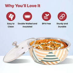 USHA SHRIRAM Insulated Casserole for Roti (1500ml) | Stainless Steel Hot Roti Box | Chapati Box for Kitchen | Serving Bowl Set | Hot Boxes for Kitchen | Curry Bowls for Serving | Kitchen Gift Items