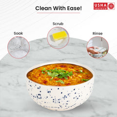 USHA SHRIRAM Ceramic Hand-Painted Bowl for Snacks & Dinner Microwave Safe | Refrigerator Safe | Scratch Resistant | Stain Proof | Dinnerware | Dinner Plate for Family Occasion (Design 8)