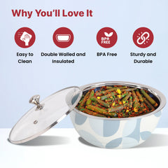 USHA SHRIRAM Insulated Casserole for Roti (1500ml) |Stainless Steel Hot Roti Box | Chapati Box for Kitchen | Serving Bowl Set | Hot Boxes for Kitchen | Curry Bowls for Serving | Kitchen Gift Items