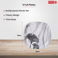 USHA SHRIRAM Melamine 6 Plate Set | Fibre Dinner Set for Family | Melamine Set | Unbreakable | Heat Resistant| Durable| Shatter Resistant | Light Weight| BPA Free (Stone Square)