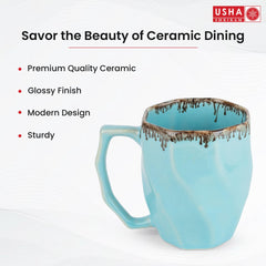 USHA SHRIRAM Ceramic Tea & Coffee Mug | Teal | Microwave Safe | Refrigerator Safe | Scratch Resistant | Stain Proof | Dinnerware | Dinner Plate for Family Occasion | Diwali Gift Set