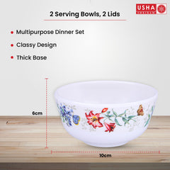 USHA SHRIRAM Melamine (220ml) Veg Bowl Set |Fibre Plastic Snack Dessert Vegetable Bowl | Unbreakable Heat Resistant| Durable Shatter Resistant| Light Weight| BPA Free (Red Flower, 6 Pcs)