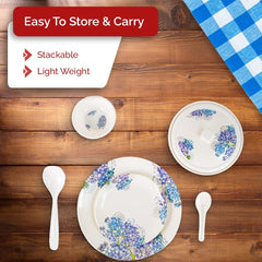 USHA SHRIRAM Dine Smart Melamine 32 Pieces Stylon Dinner Set Heat-Resistant | Durable | Shatter-Resistant | Light-Weight | BPA Free (Blue Vector Flower)