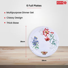 USHA SHRIRAM Melamine 6 Plate Set |Fibre Dinner Set for Family |Melamine Set | Unbreakable | Heat Resistant| Durable| Shatter Resistant| Light Weight| BPA Free (Red Flower)