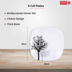 USHA SHRIRAM Melamine 6 Plate Set | Fibre Dinner Set for Family | Melamine Set | Unbreakable | Heat Resistant| Durable| Shatter Resistant | Light Weight| BPA Free (Black Tree)