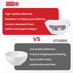 USHA SHRIRAM Melamine (220ml) Square Veg Bowl Set |Fibre Plastic Snack Dessert Vegetable Bowl | Heat Resistant| Durable Shatter Resistant| Light Weight| BPA Free (Stone, 6 Pcs)