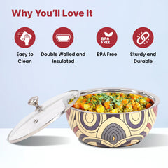 USHA SHRIRAM Insulated Casserole for Roti (1500ml) |Stainless Steel Hot Roti Box | Chapati Box for Kitchen | Serving Bowl Set | Hot Boxes for Kitchen | Curry Bowls for Serving | Kitchen Gift Items