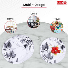 USHA SHRIRAM Melamine 6 Plate Set |Fibre Dinner Set for Family |Melamine Set | Unbreakable | Heat Resistant| Durable| Shatter Resistant| Light Weight| BPA Free (Black Marble Flower)