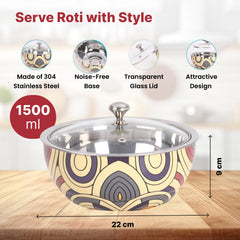 USHA SHRIRAM Insulated Casserole for Roti (1500ml) |Stainless Steel Hot Roti Box | Chapati Box for Kitchen | Serving Bowl Set | Hot Boxes for Kitchen | Curry Bowls for Serving | Kitchen Gift Items