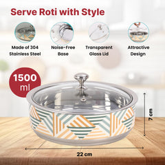 USHA SHRIRAM Insulated Casserole for Roti (1500ml) |Stainless Steel Hot Roti Box | Chapati Box for Kitchen | Serving Bowl Set | Hot Boxes for Kitchen | Curry Bowls for Serving | Kitchen Gift Items