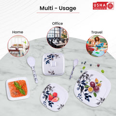 USHA SHRIRAM Dinner Set| 31 Piece |Fibre Dinner Set for Family |Melamine Set | Unbreakable | Heat Resistant| Durable| Shatter| Resistant| Light| Weight| BPA Free (Blue Bail)