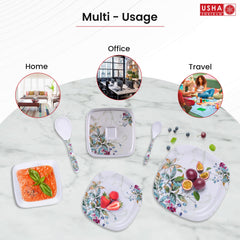 USHA SHRIRAM Melamine Dinner Set (31 Pcs) | Kitchen Set for Home | Unbreakable Plates and Bowls Set | Dinner Ware Set | Dinner Ware Set | Fiber Dinner Set | Gift for Marriage (Green Marble)