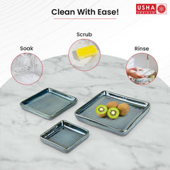 USHA SHRIRAM Ceramic Tray for Serving | Serving Tray Set of 3 | Dry Fruit Tray for Serving | Square Tray | Ceramic Serving Platter Set | Platter Tray | Snack Tray | Microwave Safe Plates (Green)