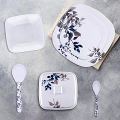 USHA SHRIRAM Dinner Set| 31 Piece |Fibre Dinner Set for Family |Melamine Set | Unbreakable | Heat Resistant| Durable| Shatter| Resistant| Light| Weight| BPA Free (Blue Bail)