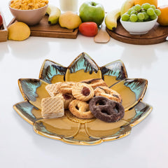 USHA SHRIRAM Ceramic Tray for Serving | Microwave Safe | Dry Fruit Tray for Serving | Fruit Basket for Dining Table | Serving Platter Tray for Snacks | Fruit Tray | Snack Tray (Brown Blue)