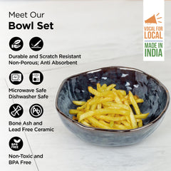 USHA SHRIRAM Ceramic Bowl for Snack & Dinner | Ramen Soup Bowl Microwave Safe | Chip Resistant Dinnerware | Snack Serving Bowl | Dinning Bowl Katoris for Dinner | Serving Bowl Set | Pasta Bowl