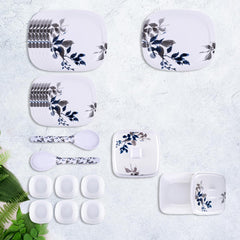 USHA SHRIRAM Dinner Set| 31 Piece |Fibre Dinner Set for Family |Melamine Set | Unbreakable | Heat Resistant| Durable| Shatter| Resistant| Light| Weight| BPA Free (Blue Bail)