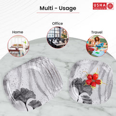 USHA SHRIRAM Melamine 6 Plate Set | Fibre Dinner Set for Family | Melamine Set | Unbreakable | Heat Resistant| Durable| Shatter Resistant | Light Weight| BPA Free (Stone Square)