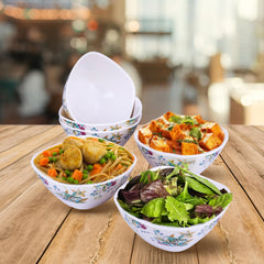 USHA SHRIRAM Melamine (220ml) Square Veg Bowl Set |Fibre Plastic Snack Dessert Vegetable Bowl | Heat Resistant| Durable Shatter Resistant| Light Weight| BPA Free (Green Marble Flower, 6 Pcs)