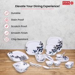 USHA SHRIRAM Dinner Set| 31 Piece |Fibre Dinner Set for Family |Melamine Set | Unbreakable | Heat Resistant| Durable| Shatter| Resistant| Light| Weight| BPA Free (Blue Bail)